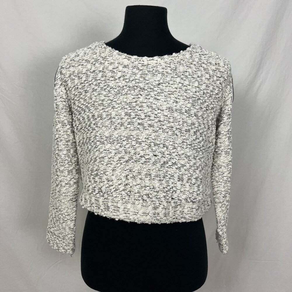 Silence + Noise Black White Bubble Fuzzy 2 Zipper Shoulder Sweater Size S/M